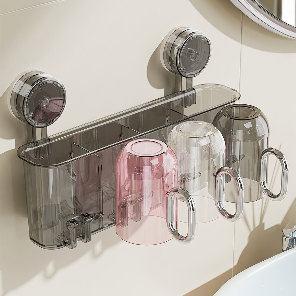 Wall-Mounted Toothpaste Dispenser with Toothbrush Holder & Mouthwash Cup - Space-Saving Bathroom Organizer, Durable Plastic Construction, Adhesive\u002FScrew-Mountable (No Screws Included) for Small Bathrooms, Apartments, Hotels