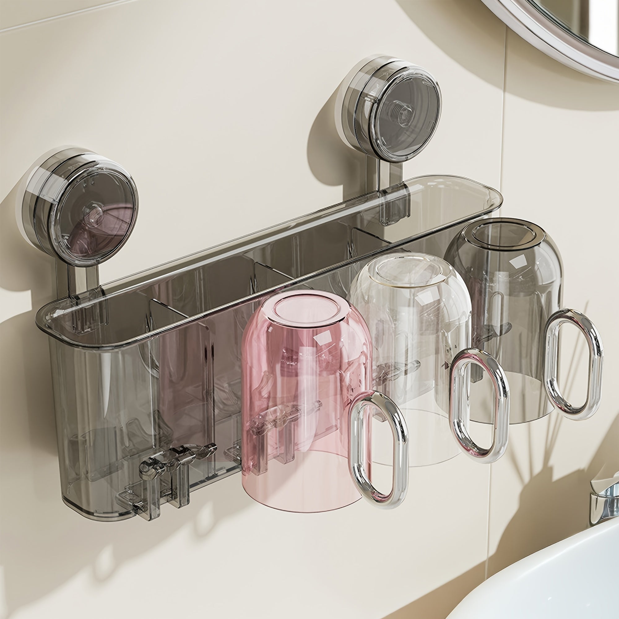 Wall-Mounted Toothpaste Dispenser with Toothbrush Holder & Mouthwash Cup - Space-Saving Bathroom Organizer, Durable Plastic Construction, Adhesive\u002FScrew-Mountable (No Screws Included) for Small Bathrooms, Apartments, Hotels