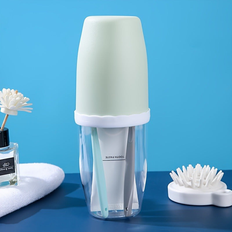 Couples' Creative Toothbrush & Mouthwash Cup Set with Lid - Portable Travel Toothbrush Holder, Durable Plastic, Toothbrush Holder Set