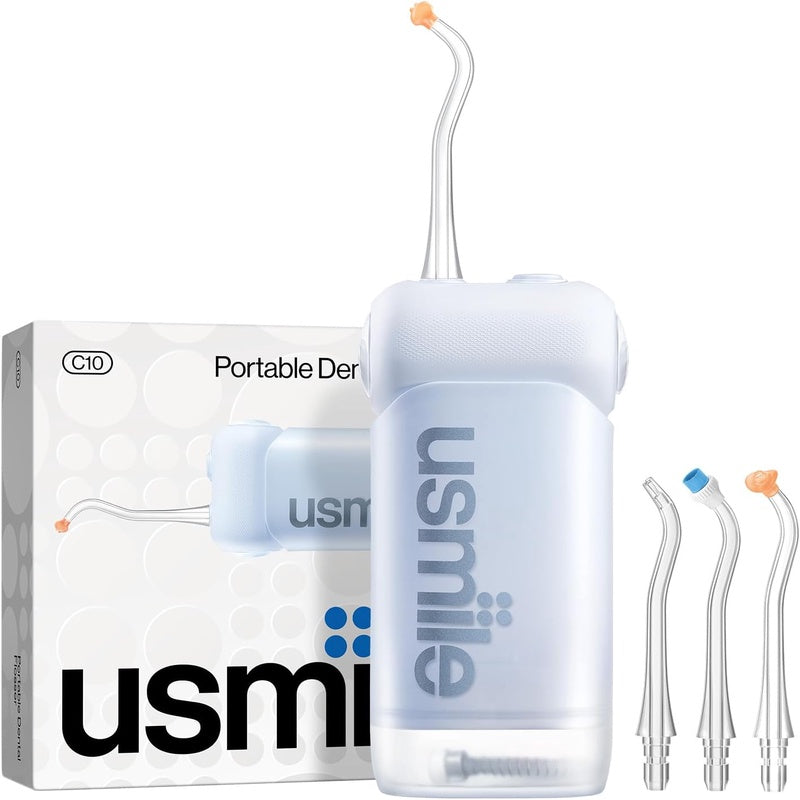 5 - in - 1 Bundle usmile C10 Portable Water Flosser Blue, Y20 PRO AI Smart Electric Toothbrush White, Standard Nozzles, Replacement Brush Heads Travel Case - Complete Oral Care Set for Home Travel