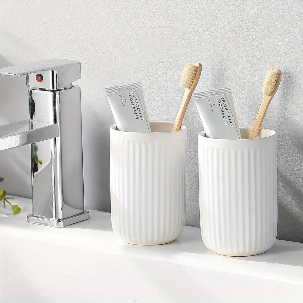 2pcs Ceramic White Bathroom Water Cup Bathroom Toothbrush Holder Light Luxury High Appearance Ceramic Toothbrush Toothpaste Cup Healthy Material Reusable Toothbrush Mouthwash Cup Household Couple Wash Cup for Coffee Cup Milk Cup Toothbrushing Cup
