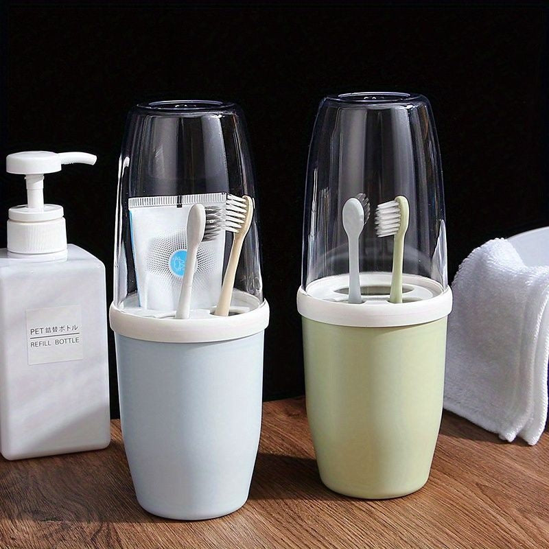 Fashionable Couple Mouthwash Cup Set with Leak Proof Cover - Portable Toothbrush Holder for Easy Organization, Suitable for Family and Travel Use for 1 Second