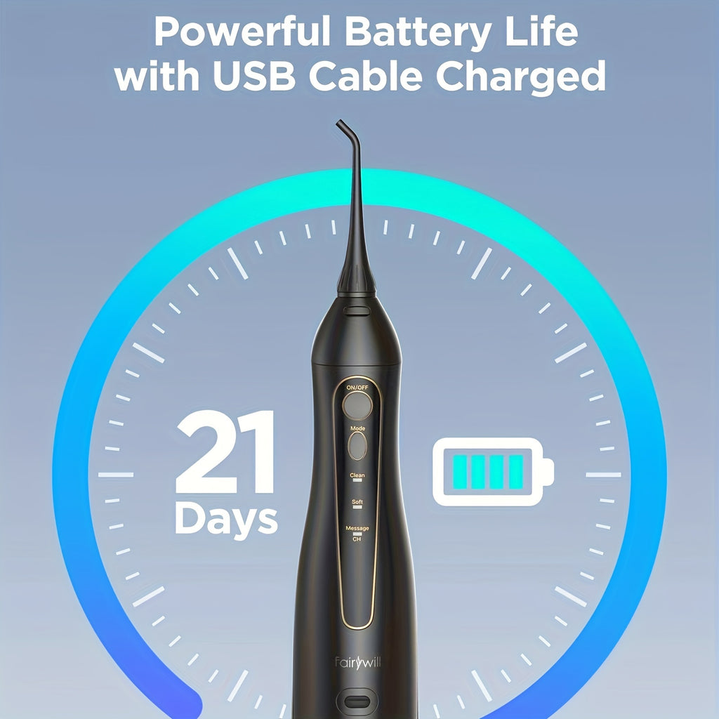Fairywill Portable Oral Irrigator+Electric Toothbrush USB Rechargeable Water Flosser Irrigator Teeth Cleaner 3 Modes Ideal Gift for Friends And Family