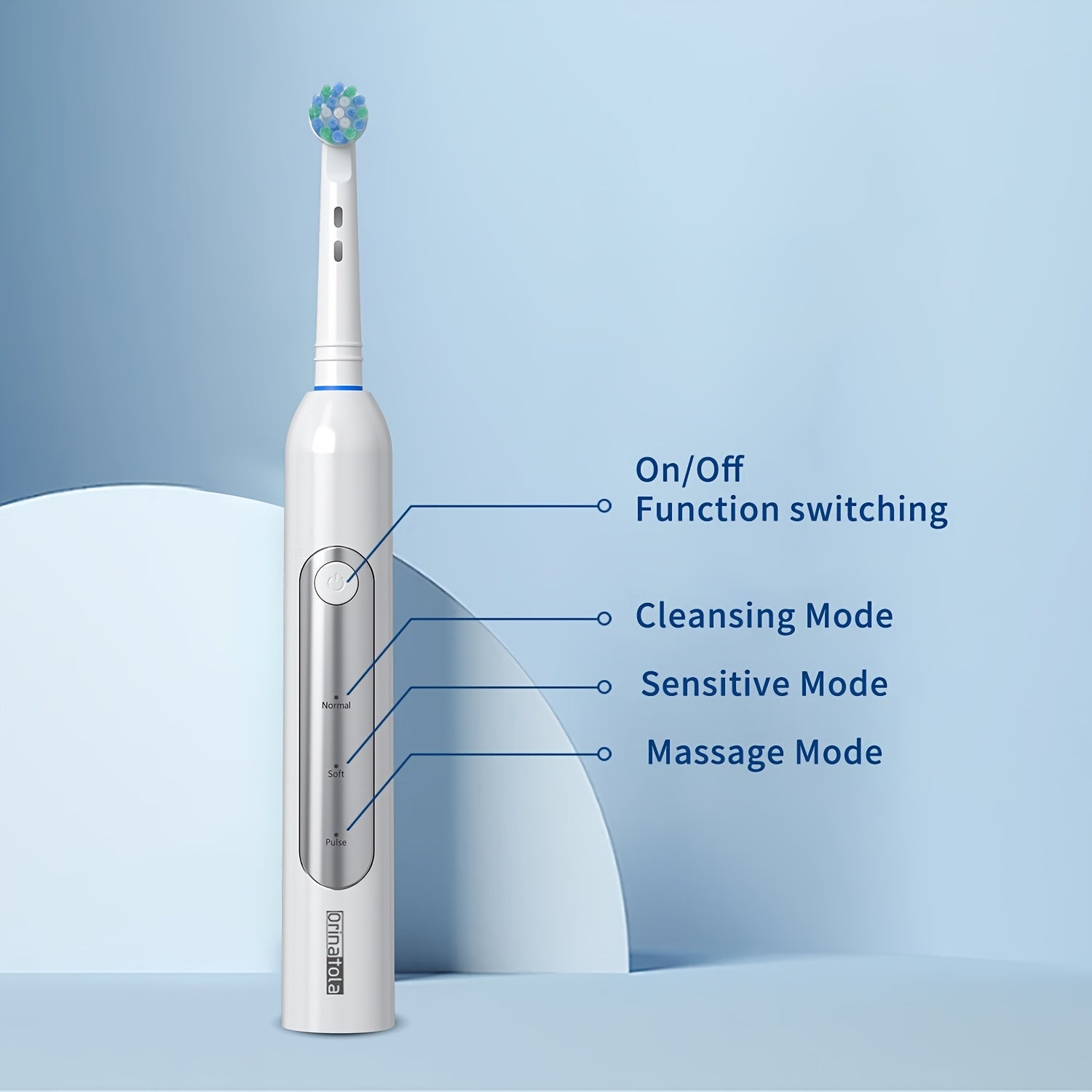 Orinatola Electric Toothbrush with Rotating Function, Featuring 8 Interchangeable Brush Heads, a Wireless Charging Base, 3 Cleaning Settings, IPX7 Rating, Ideal for Dental Hygiene, Making It a Perfect Present for Family, Friends, And Parents