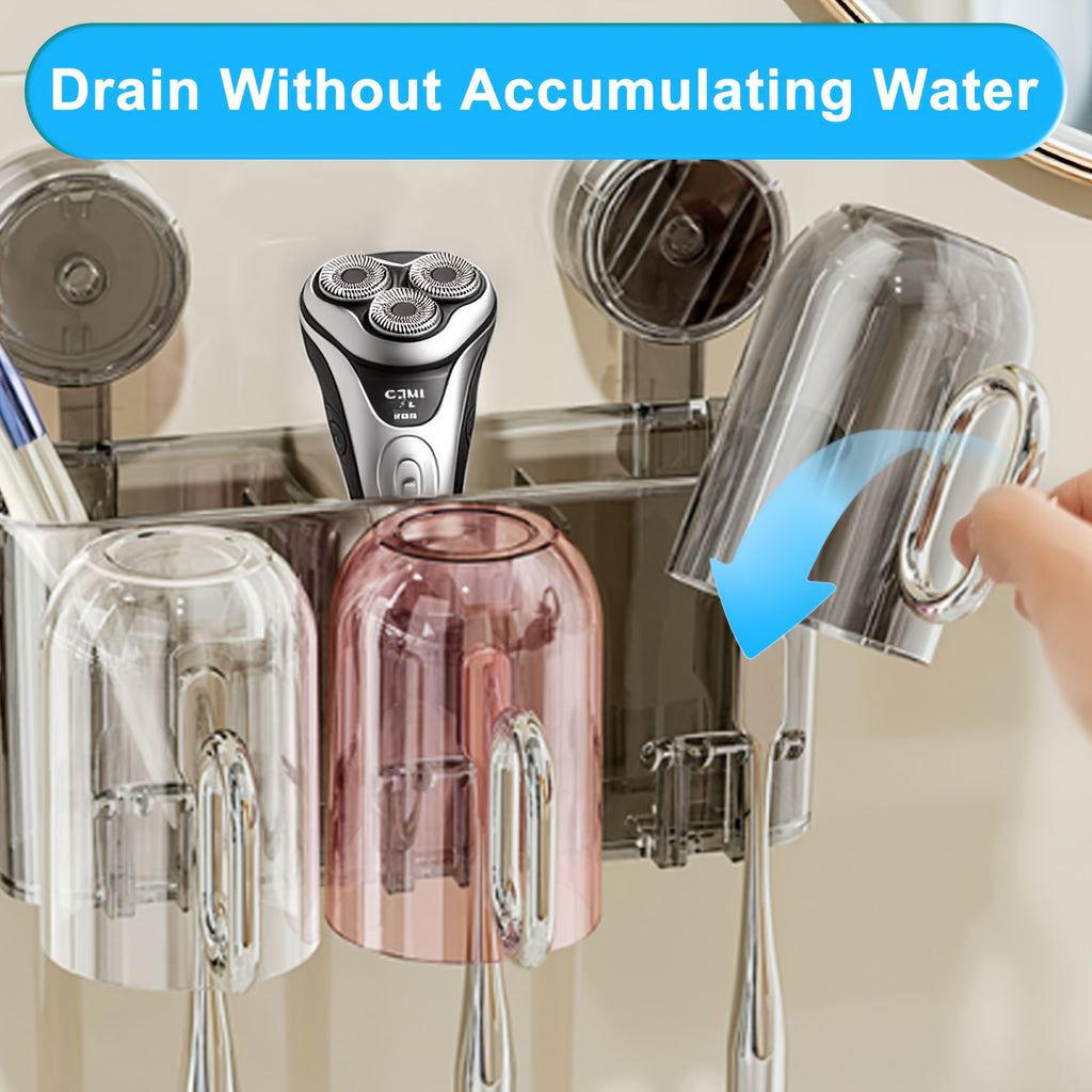 Wall-Mounted Toothpaste Dispenser with Toothbrush Holder & Mouthwash Cup - Space-Saving Bathroom Organizer, Durable Plastic Construction, Adhesive\u002FScrew-Mountable (No Screws Included) for Small Bathrooms, Apartments, Hotels