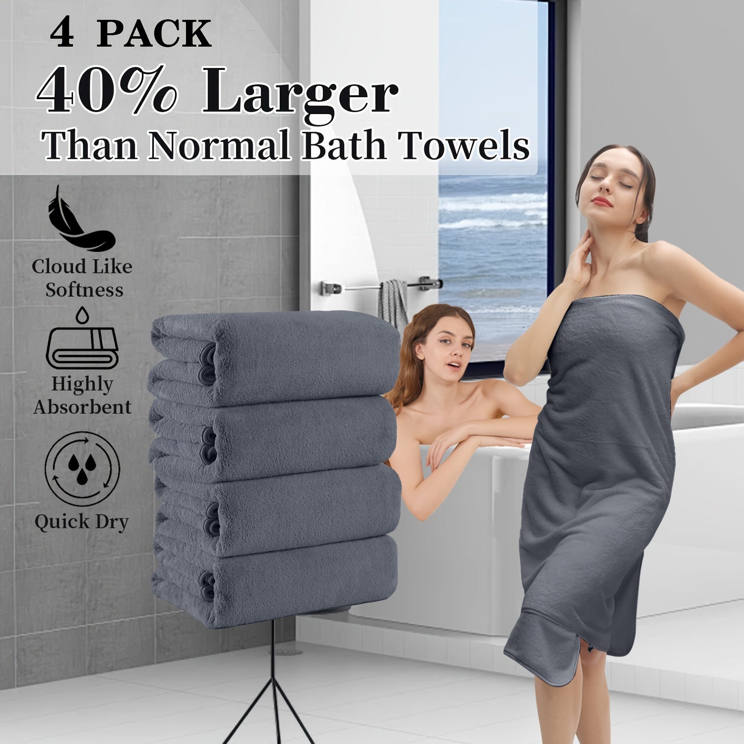 Set of Four Extra- Bath Towels Measuring 35\