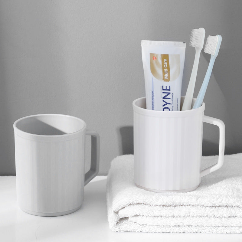 Large Capacity Thickened Plastic Toothbrush & Mouthwash Cup with Handle - Durable Modern Bathroom Sink Organizer, Hygienic Couples Toothbrush Holder, Spill-Resistant Design, Space-Saving for Home & Travel, & Pink Colors (Easy-Grip Ergonomic Handle