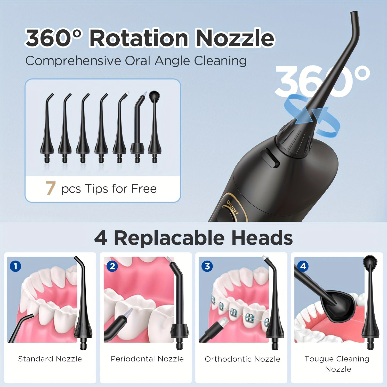 Fairywill Portable Oral Irrigator+Electric Toothbrush USB Rechargeable Water Flosser Irrigator Teeth Cleaner 3 Modes Ideal Gift for Friends And Family