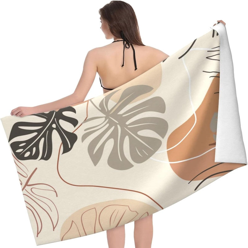 Abstract Mid Century Boho Beach Towel Microfiber Sand Free Leaves Towels for Adults Kids Quick Dry Ultra Absorbent er Soft Pool Travel Swim Bath Shower Towel 52 x 32