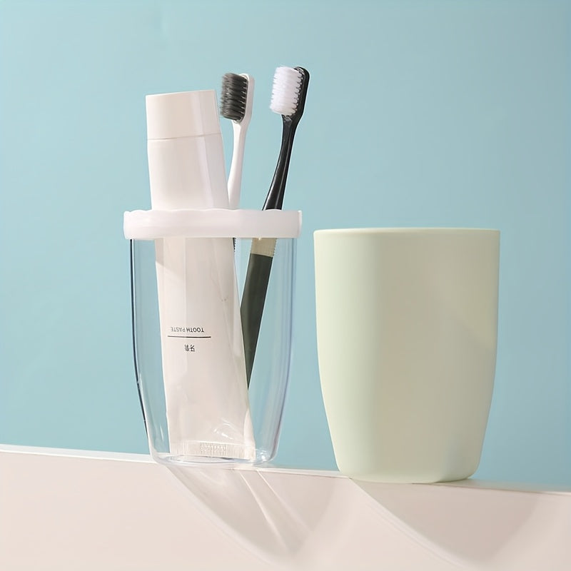 Couples' Creative Toothbrush & Mouthwash Cup Set with Lid - Portable Travel Toothbrush Holder, Durable Plastic, Toothbrush Holder Set