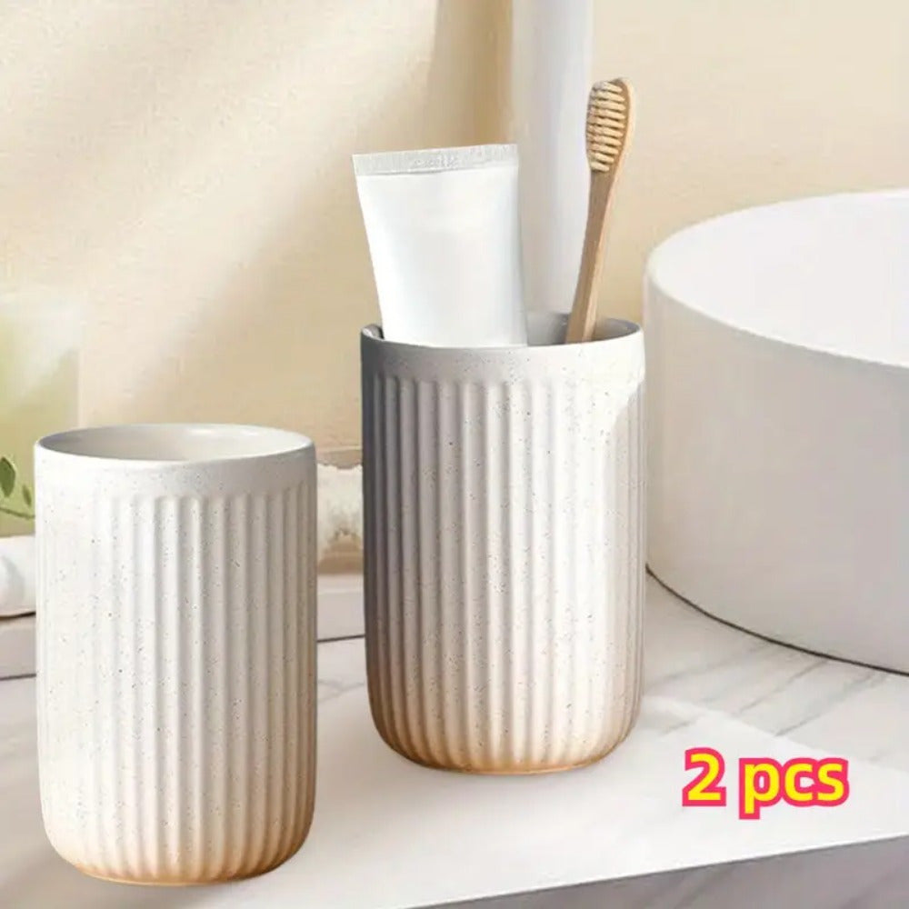 2pcs Ceramic Water Cups Set, Couple Mouthwash Cup Family Premium Toothbrush Holder Household Storage Rack Bathroom Accessorieses, Mouthwash Cups, Toothbrush Cups, Bathroom Drum Cups, Easy to Clean, Reusable, Bathroom Accessory Set