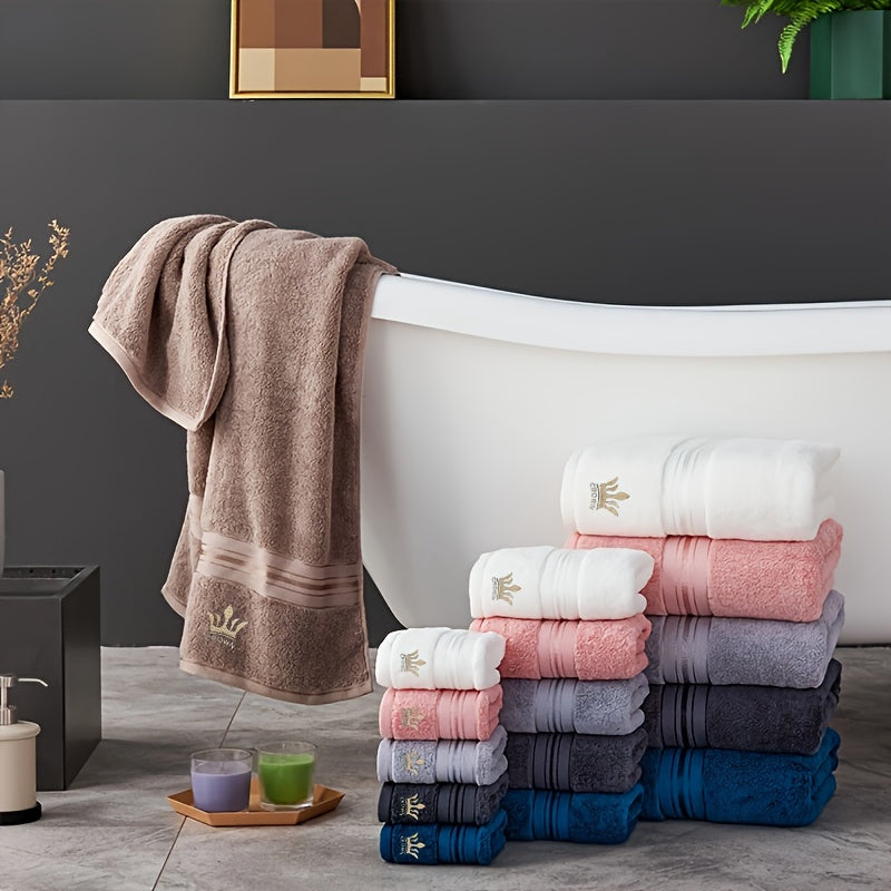 8pcs Luxury Hotel High-Quality Cotton Bath Towel Set, Including 2 Bath Towels, 2 Bath Towels, 4 Washcloth, Soft Skin-friendly Absorbent, Very Suitable For Bathrooms, Hotels, SPA-390GSM Cotton, Crown Embroidery, Wash Cloths