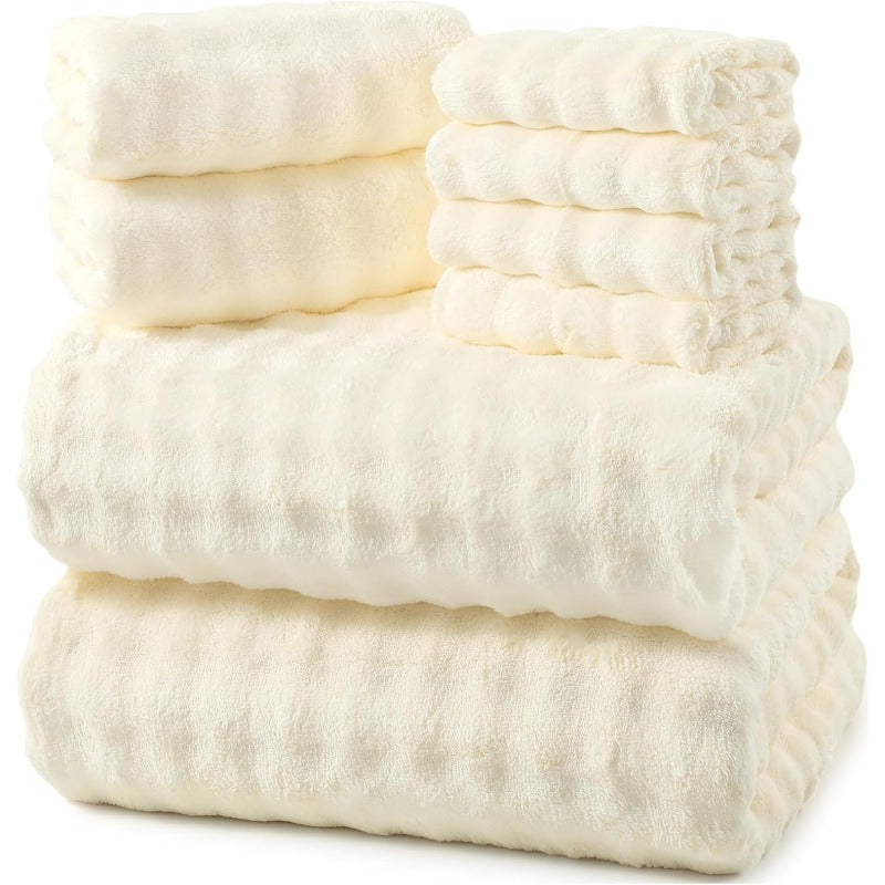 Set of 8 Soft Bath Towels, Including 2 Extra- Bath Sheets Measuring 35×70 Inches, 2 Hand Towels, And 4 Washcloths Made of Quick-Drying And Absorbent Microfiber in a Cream Color, Perfect for Your Bathroom.