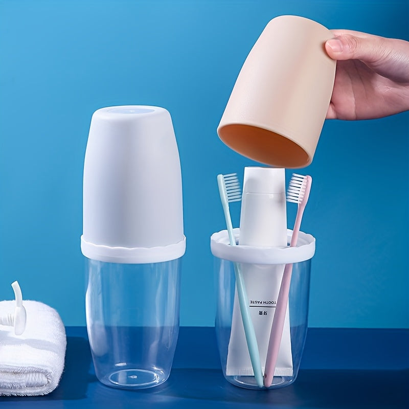 Couples' Creative Toothbrush & Mouthwash Cup Set with Lid - Portable Travel Toothbrush Holder, Durable Plastic, Toothbrush Holder Set