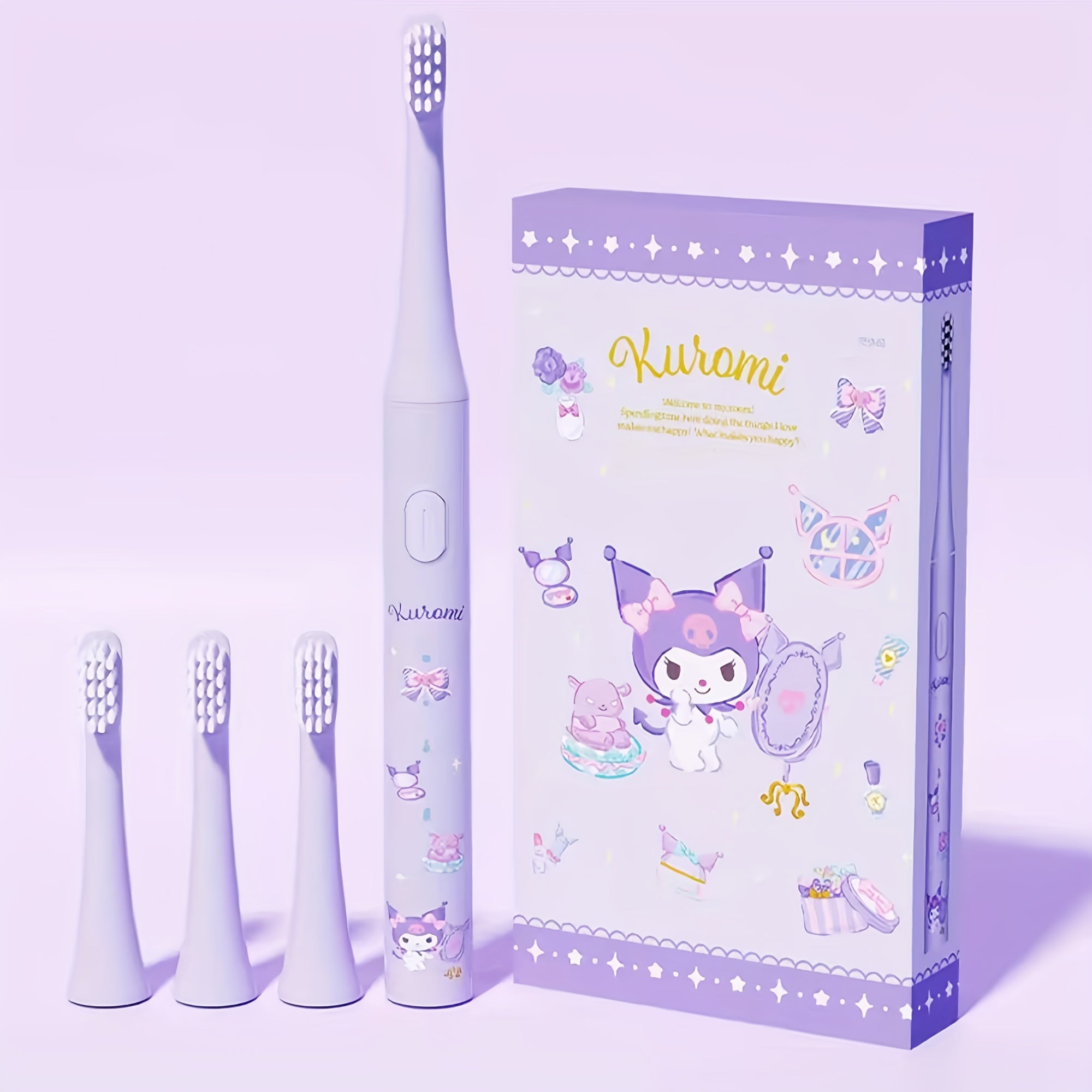 1pc Sanrio Hello Kitty Kuromi Cinnamoroll Electric Toothbrush With 3 Replacement Brush Heads, 4 Brushing Modes And 4 Intensity Levels, 2-Minute Timer, Portable, Exquisite Packaging, Cute Design, Suitable For Adult Girls, Birthdays, Graduations