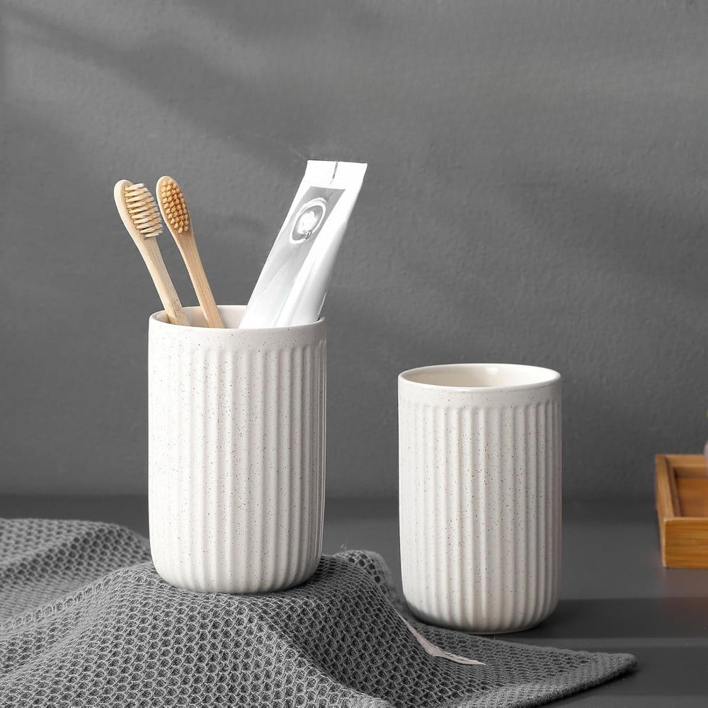 2pcs Ceramic Water Cups Set, Couple Mouthwash Cup Family Premium Toothbrush Holder Household Storage Rack Bathroom Accessorieses, Mouthwash Cups, Toothbrush Cups, Bathroom Drum Cups, Easy to Clean, Reusable, Bathroom Accessory Set