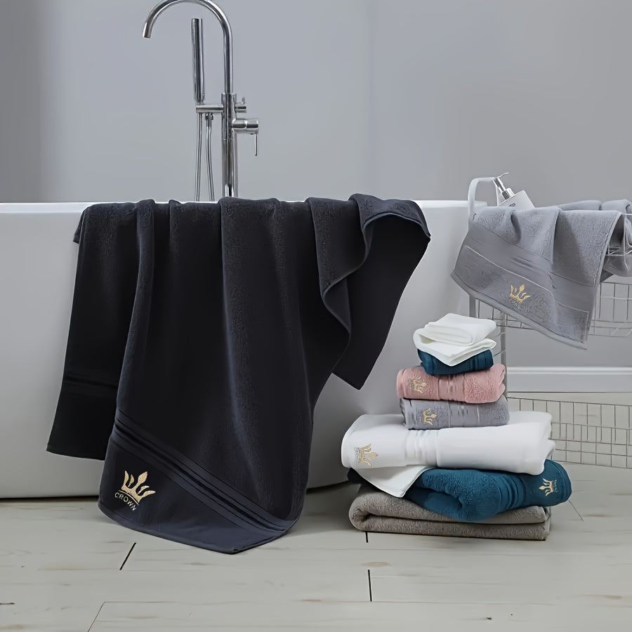 8pcs Luxury Hotel High-Quality Cotton Bath Towel Set, Including 2 Bath Towels, 2 Bath Towels, 4 Washcloth, Soft Skin-friendly Absorbent, Very Suitable For Bathrooms, Hotels, SPA-390GSM Cotton, Crown Embroidery, Wash Cloths