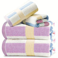 4pcs Heavy-Duty 100% Cotton Bath Towels Set - Large Luxury Spa & Hotel Towel Collection with Pastel Blue\u002FPink\u002FGreen\u002FYellow Stripes (70x35\