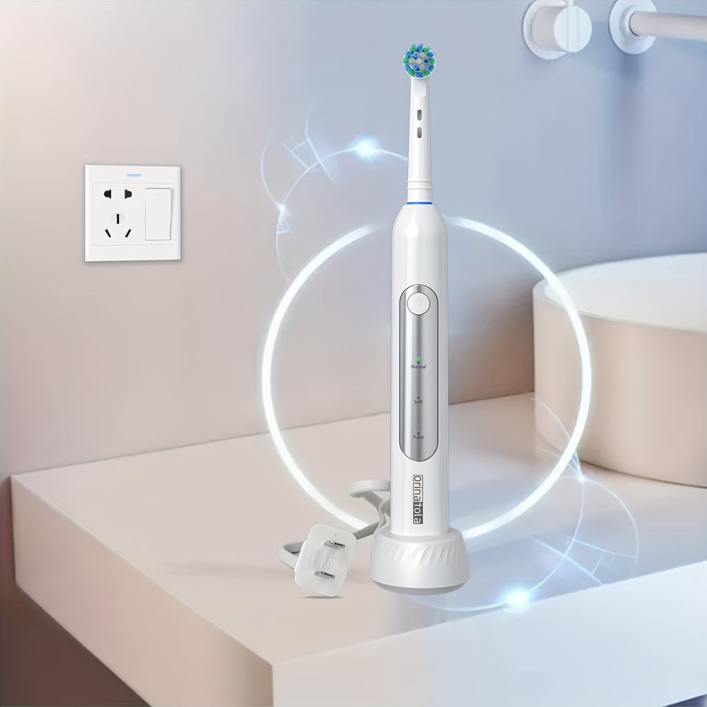 Orinatola Electric Toothbrush with Rotating Function, Featuring 8 Interchangeable Brush Heads, a Wireless Charging Base, 3 Cleaning Settings, IPX7 Rating, Ideal for Dental Hygiene, Making It a Perfect Present for Family, Friends, And Parents