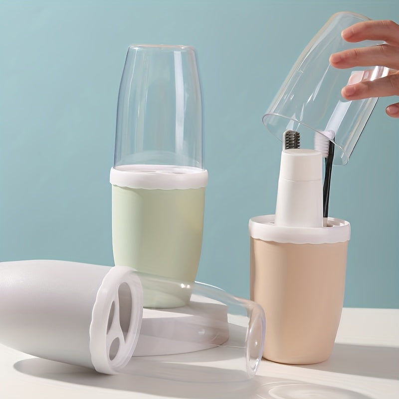 Couples' Creative Toothbrush & Mouthwash Cup Set with Lid - Portable Travel Toothbrush Holder, Durable Plastic, Toothbrush Holder Set