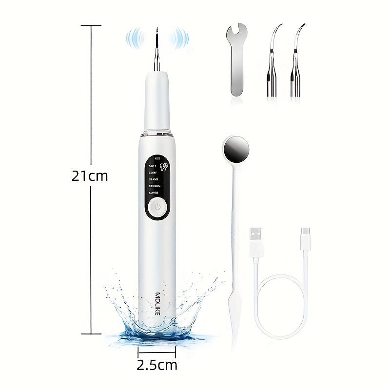 Teeth Cleaning Device with LED Light Featuring 5 Adjustable Settings, Tartar Removal Tool, And Electric Toothbrush Kit.