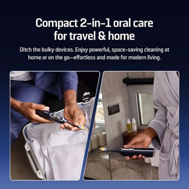 Soocas NEOS II All--One Electric Toothbrush & Water Flosser Combo - Cordless Portable Oral Irrigator with 30-Day, 100% Plaque Removal, Deep Clean\u002FQuick Floss Modes, for braces\u002Fimplants\u002F gums, Gum Care System (Travel