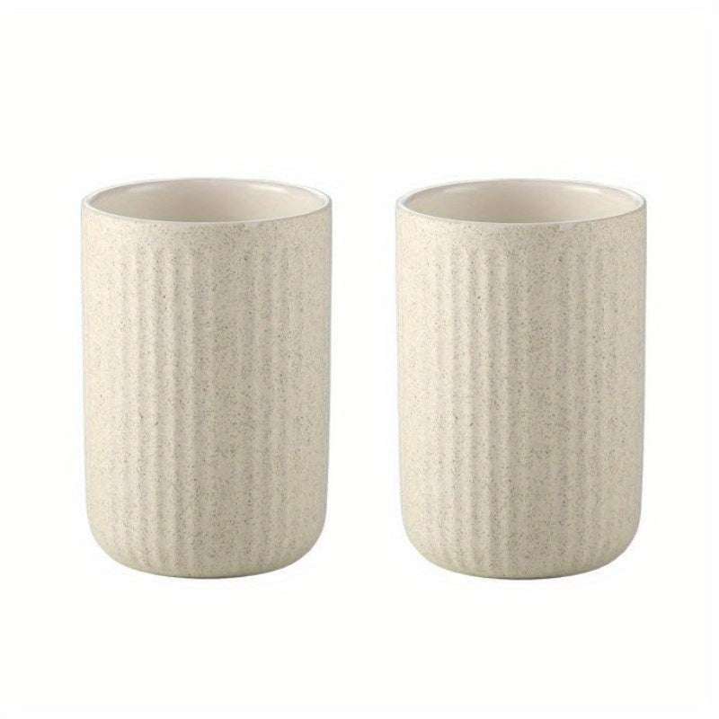 2pcs Ceramic Water Cups Set, Couple Mouthwash Cup Family Premium Toothbrush Holder Household Storage Rack Bathroom Accessorieses, Mouthwash Cups, Toothbrush Cups, Bathroom Drum Cups, Easy to Clean, Reusable, Bathroom Accessory Set