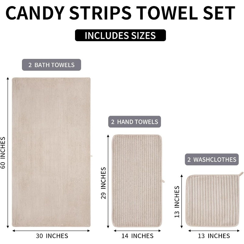 6pcs Ultra Soft Microfiber Towel Set | 2 Large Sheets, 2 Hand Towels, 2 Washcloths, Highly Absorbent, Quick Dry, Beige, Vintage Style