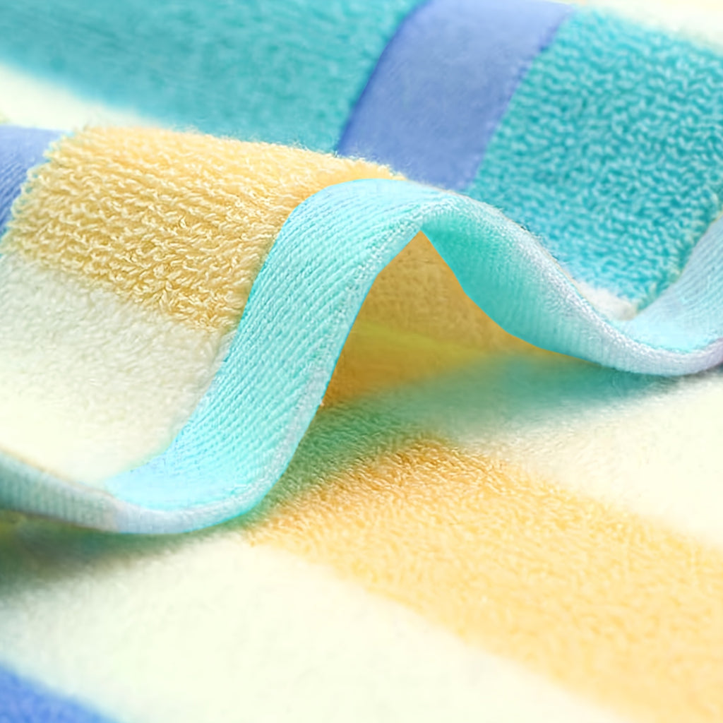 4pcs Heavy-Duty 100% Cotton Bath Towels Set - Large Luxury Spa & Hotel Towel Collection with Pastel Blue\u002FPink\u002FGreen\u002FYellow Stripes (70x35\