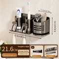 Detachable Toothbrush Holder | No-Drill Carbon Wall-Mounted Washstand with Toothpaste, Brush, and Mouthwash Cup Storage