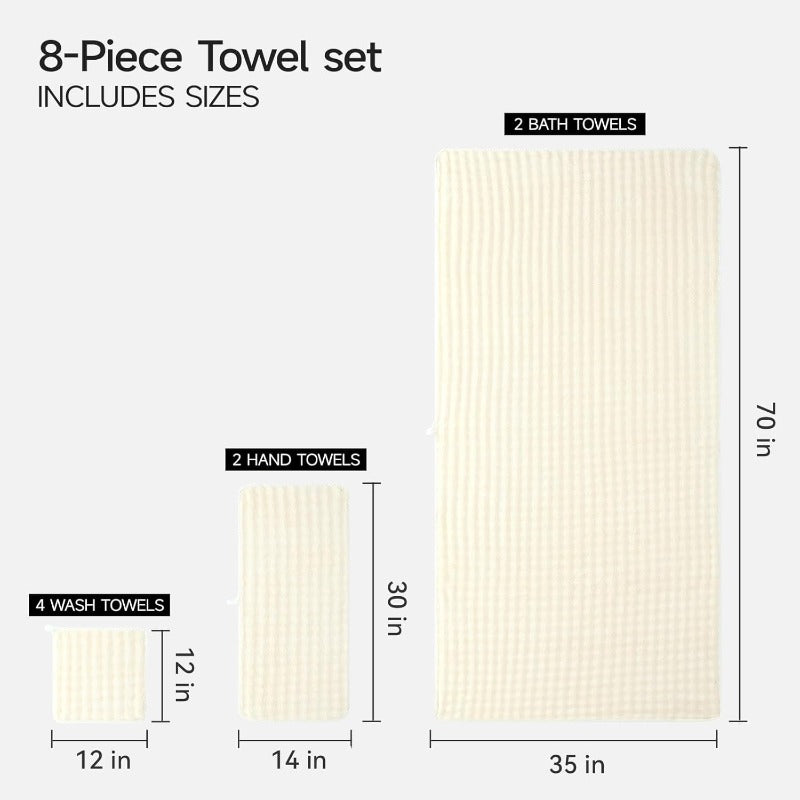 Set of 8 Soft Bath Towels, Including 2 Extra- Bath Sheets Measuring 35×70 Inches, 2 Hand Towels, And 4 Washcloths Made of Quick-Drying And Absorbent Microfiber in a Cream Color, Perfect for Your Bathroom.