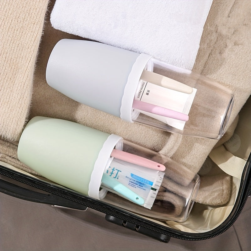 Couples' Creative Toothbrush & Mouthwash Cup Set with Lid - Portable Travel Toothbrush Holder, Durable Plastic, Toothbrush Holder Set
