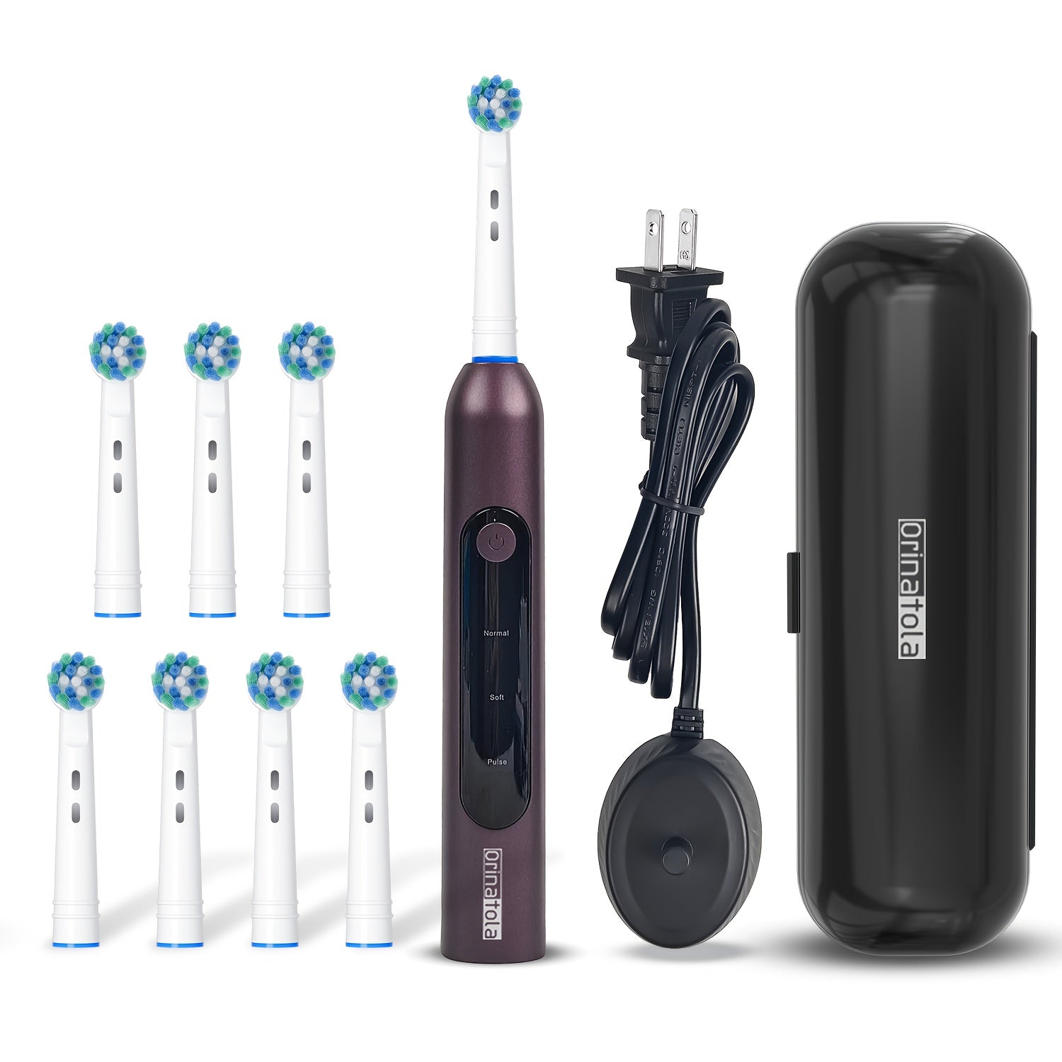 Orinatola Electric Toothbrush with Rotating Function, Featuring 8 Interchangeable Brush Heads, a Wireless Charging Base, 3 Cleaning Settings, IPX7 Rating, Ideal for Dental Hygiene, Making It a Perfect Present for Family, Friends, And Parents
