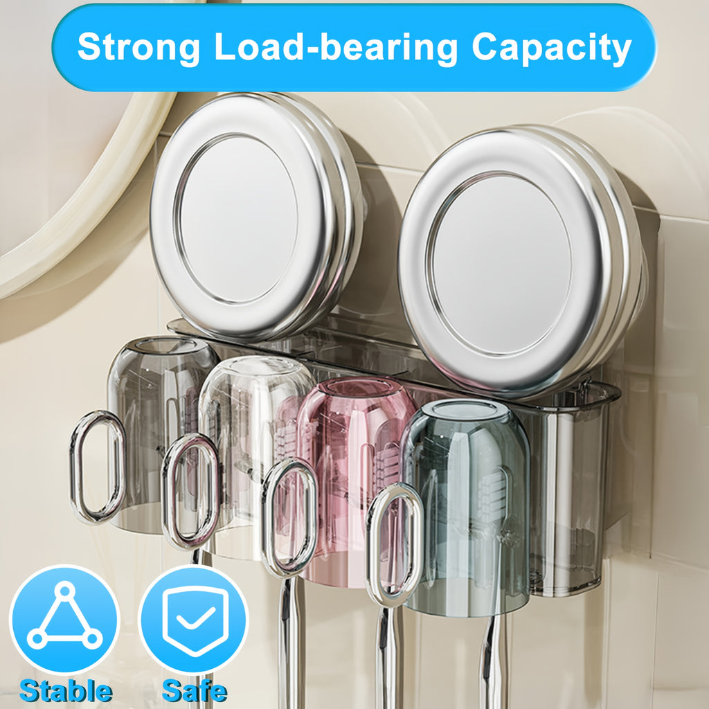 Wall-Mounted Toothpaste Dispenser with Toothbrush Holder & Mouthwash Cup - Space-Saving Bathroom Organizer, Durable Plastic Construction, Adhesive\u002FScrew-Mountable (No Screws Included) for Small Bathrooms, Apartments, Hotels