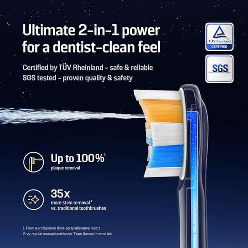 Soocas NEOS II All--One Electric Toothbrush & Water Flosser Combo - Cordless Portable Oral Irrigator with 30-Day, 100% Plaque Removal, Deep Clean\u002FQuick Floss Modes, for braces\u002Fimplants\u002F gums, Gum Care System (Travel