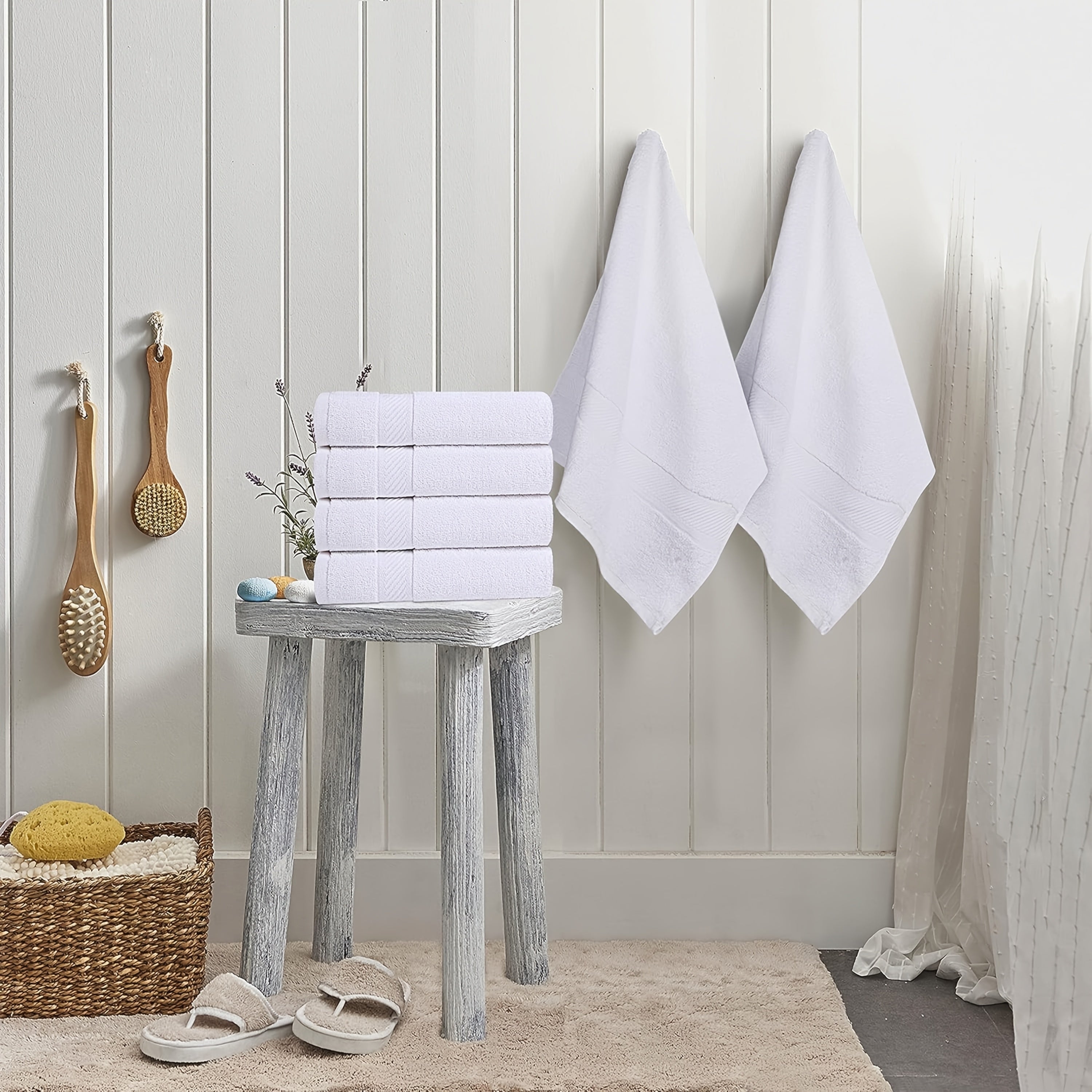 6 Pack Bath Towel Set (27 X 54 Inches) 500 GSM Cotton Fabric Medium Lightweight And Highly Absorbent Quick Drying Premium Towels For Hotel Spa And Bathroom (White) Christmas Gift For Famliy Local Warehouse, Wash Cloths