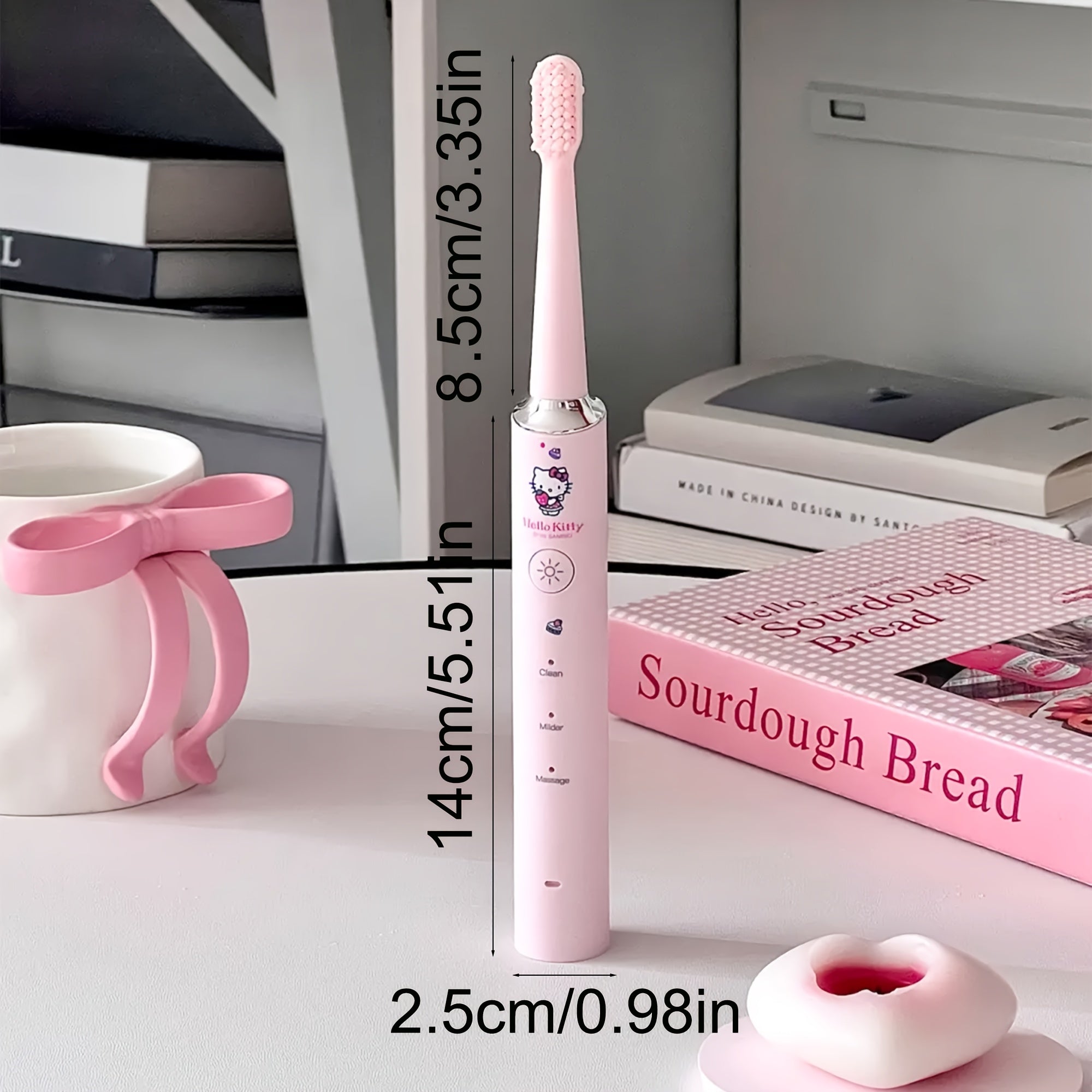 Sanrio Hellokitty Electric Toothbrush, 3 Replacement Brush Heads, 4 Cleaning Modes and 4 Intensity Levels, 2-Minute Timed Portable Packaging, Cute Design Suitable for Adult Girls' Birthday, Graduation, Christmas Gift