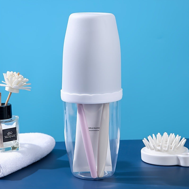 Couples' Creative Toothbrush & Mouthwash Cup Set with Lid - Portable Travel Toothbrush Holder, Durable Plastic, Toothbrush Holder Set