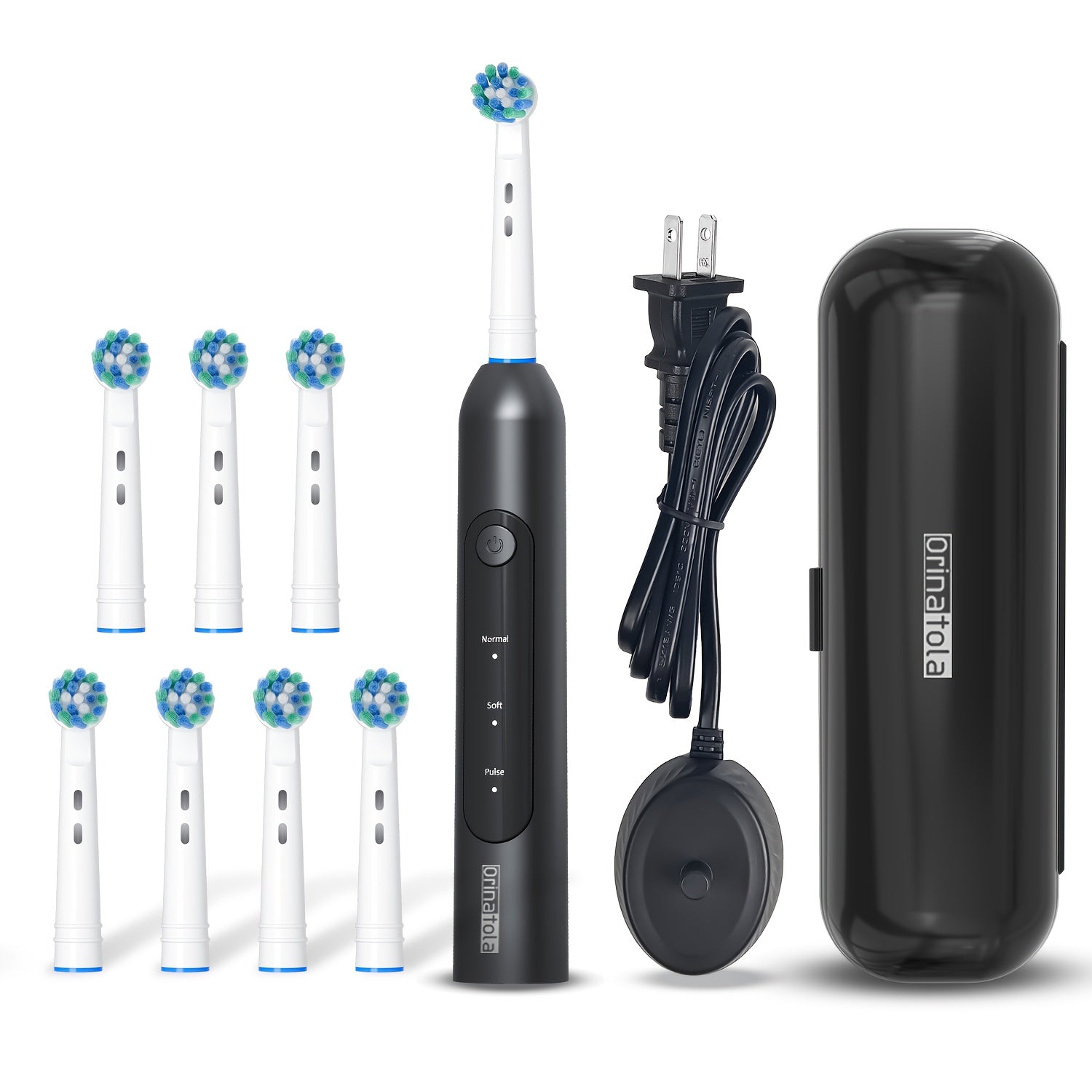 Orinatola Rotating Electric Toothbrush, with 8 Replaceable Brush Heads, 3 Cleaning Modes, Wireless Induction Charging, IPX7 Water Resistance, A Great Gift for Your Family
