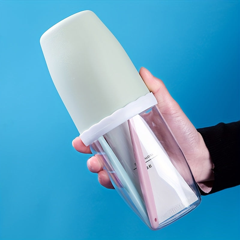 Couples' Creative Toothbrush & Mouthwash Cup Set with Lid - Portable Travel Toothbrush Holder, Durable Plastic, Toothbrush Holder Set