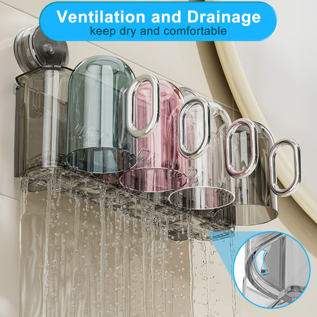 Wall-Mounted Toothpaste Dispenser with Toothbrush Holder & Mouthwash Cup - Space-Saving Bathroom Organizer, Durable Plastic Construction, Adhesive\u002FScrew-Mountable (No Screws Included) for Small Bathrooms, Apartments, Hotels