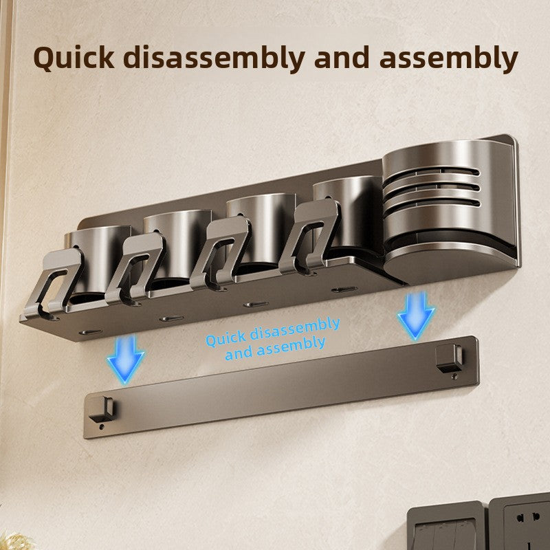 Detachable Toothbrush Holder | No-Drill Carbon Wall-Mounted Washstand with Toothpaste, Brush, and Mouthwash Cup Storage