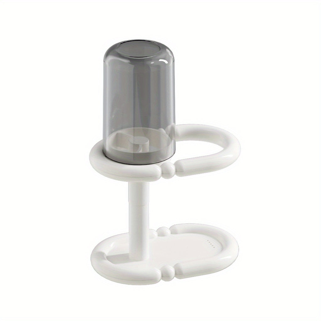 1pc Modern Freestanding Black & White Heavy-Duty Plastic Toothbrush Holder with Cup & Bathroom Storage Shelf - Space-Saving Floor\u002FCountertop Cabinet, Clear Top Shelf & Lower Rack for Toothpaste, Mouthwash - Compact for Small Bathrooms,