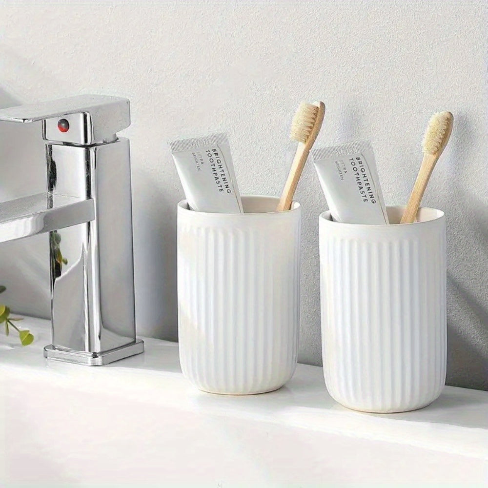 2pcs Ceramic Water Cups Set, Couple Mouthwash Cup Family Premium Toothbrush Holder Household Storage Rack Bathroom Accessorieses, Mouthwash Cups, Toothbrush Cups, Bathroom Drum Cups, Easy to Clean, Reusable, Bathroom Accessory Set