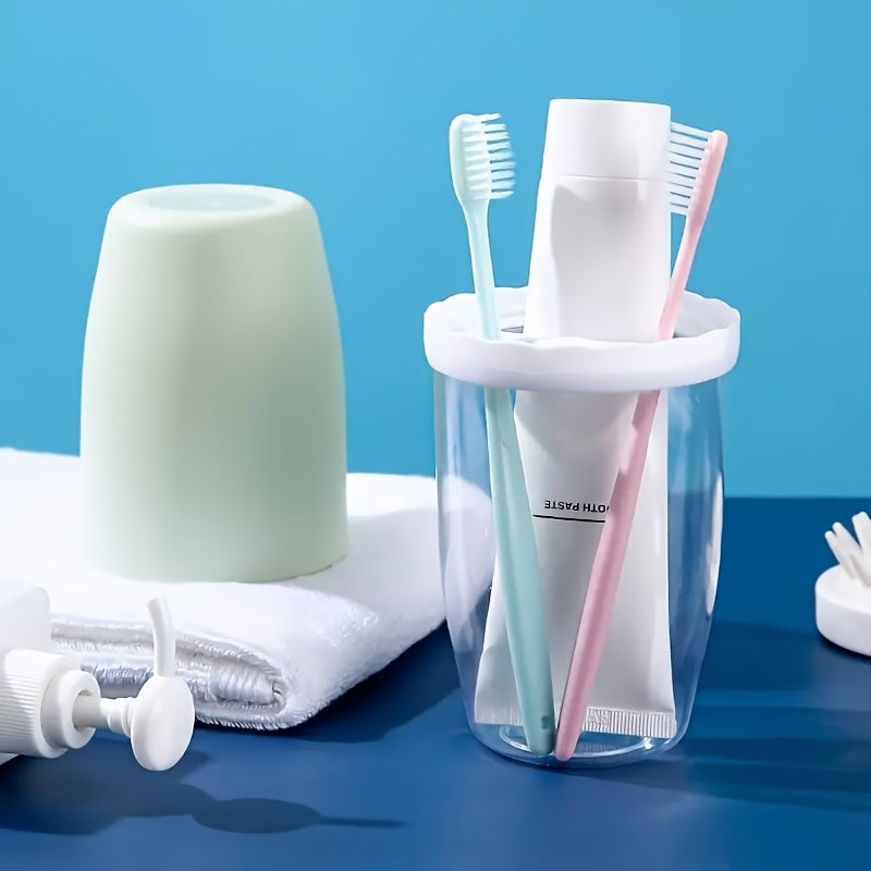 1pc Couple Creative Toothbrush And Mouthwash Cup Set with Cover - Portable Travel Toothbrush Holder, Durable Plastic Material