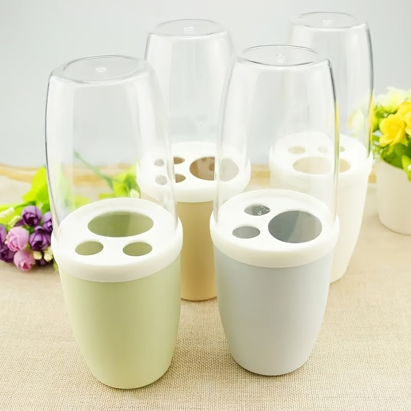 1pc Couple Creative Toothbrush And Mouthwash Cup Set with Cover - Portable Travel Toothbrush Holder, Durable Plastic Material