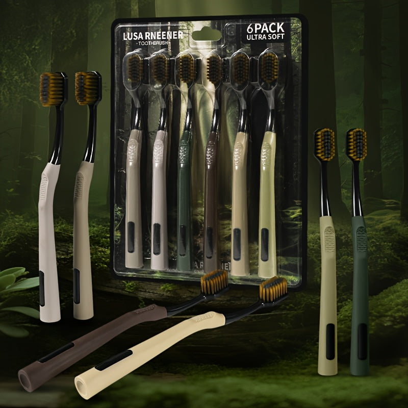 LUSA RNEENER 12-PCS 6-PCS New Forest Series Ultra Fine Soft Hair Anti Slip Handle Travel Essential Efficient Cleaning Household Adult Couple Soft Hair Toothbrush Versatile Trendy Hygiene Products