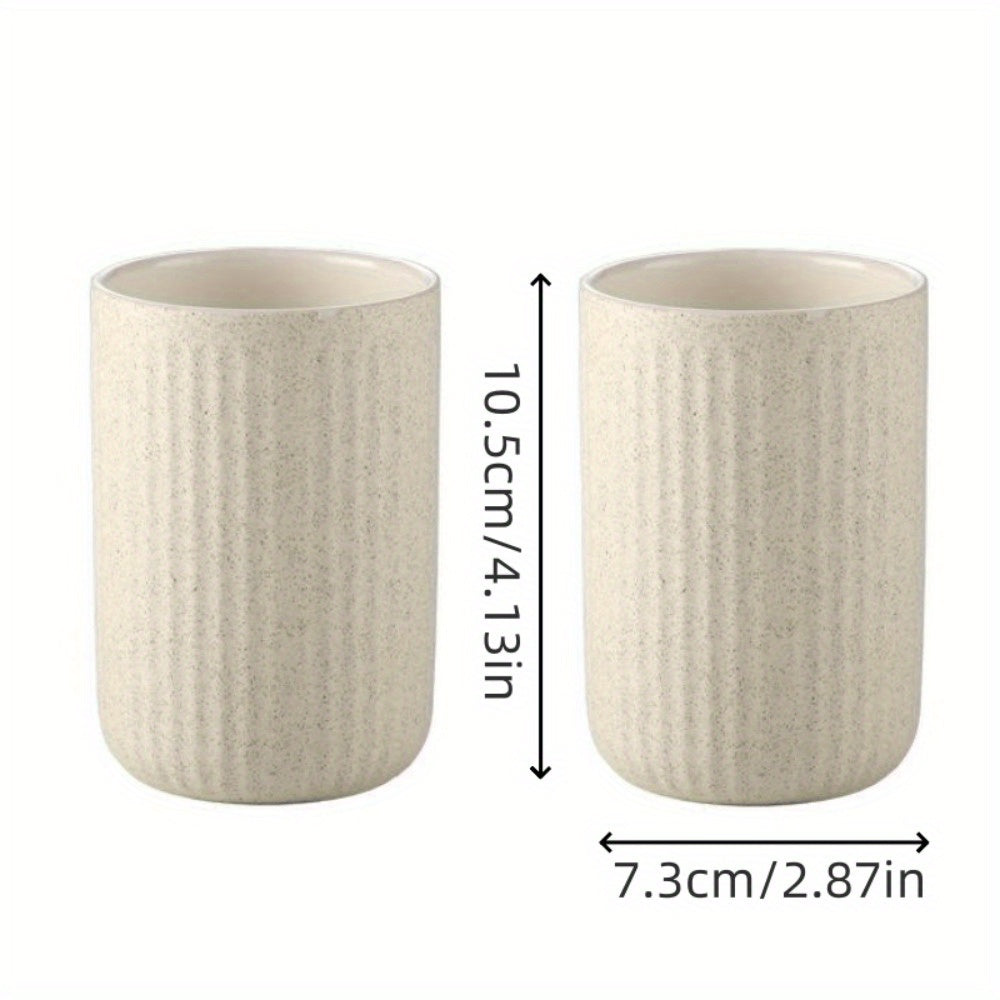 2pcs Ceramic Water Cups Set, Couple Mouthwash Cup Family Premium Toothbrush Holder Household Storage Rack Bathroom Accessorieses, Mouthwash Cups, Toothbrush Cups, Bathroom Drum Cups, Easy to Clean, Reusable, Bathroom Accessory Set