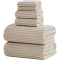 6pcs Ultra Soft Microfiber Towel Set | 2 Large Sheets, 2 Hand Towels, 2 Washcloths, Highly Absorbent, Quick Dry, Beige, Vintage Style