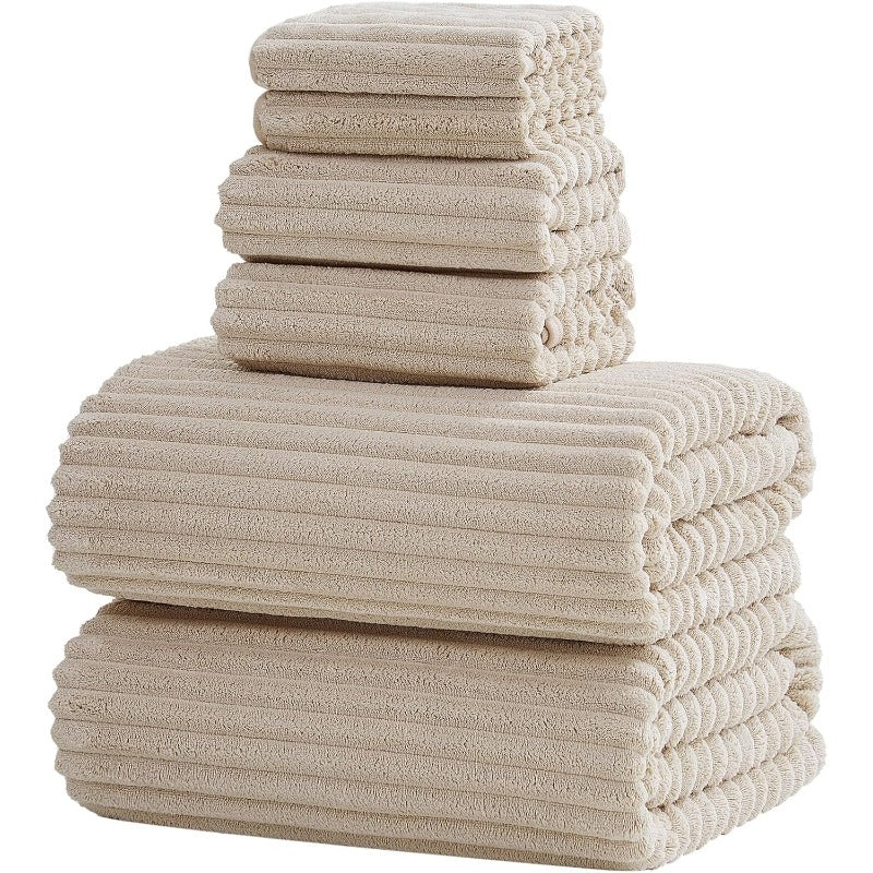 6pcs Ultra Soft Microfiber Towel Set | 2 Large Sheets, 2 Hand Towels, 2 Washcloths, Highly Absorbent, Quick Dry, Beige, Vintage Style